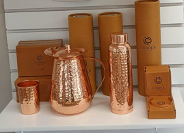 Copper Culture water bottle, copper pitcher, copper cups, drink copper water for health